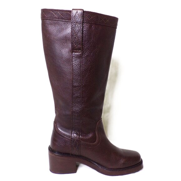 🆕 FRYE Kate Pull On Knee High Riding Boot Wide Calf 8 Dark Brown - Picture 15 of 16